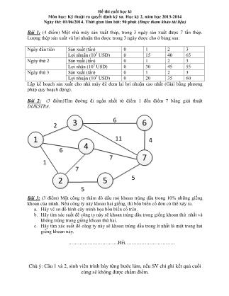 Đề thi cuối học học kì 2 môn học Kỹ thuật ra quyết định kỹ sư - Năm học 2013-2014
