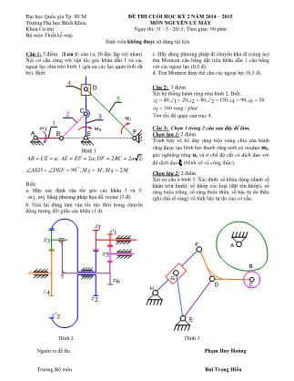 Đề thi cuối học kỳ 2 môn Nguyên lý máy (Có đáp án)