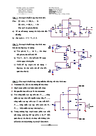Đề thi cuối kỳ môn Mạch điện tử - Năm học 2012-2013