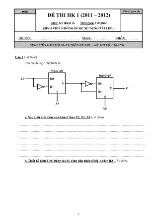 Đề thi học kì 1 môn Kỹ thuật số (Có đáp án)