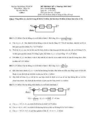 Đề thi học kỳ 1 môn Cơ sở tự động (Có đáp án)
