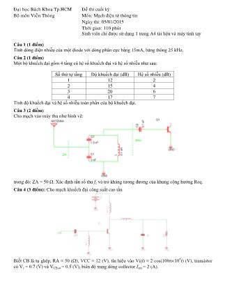 Đề thi môn Mạch điện tử thông tin