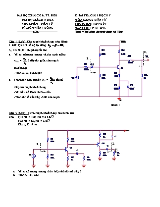 Đề tra cuối học kỳ môn Mạch điện tử