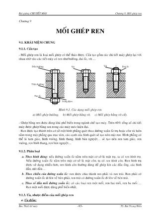 Giáo trình Chi tiết máy - Chương 9: Mối ghép ren - Bùi Trọng Hiếu