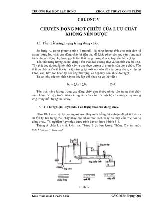 Giáo trình Cơ lưu chất - Chương 5: Chuyển động một chiều của lưu chất không nén được - Đặng Quý