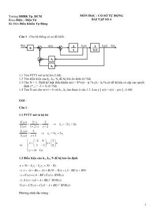 Giáo trình Cơ sở tự động - Giải bài tập số 4