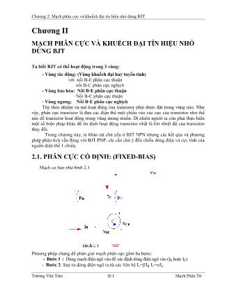 Giáo trình Mạch điện tử - Chương 2: Mạch phân cực và khuếch đại tín hiệu nhỏ dùng BJT - Trương Văn Tám