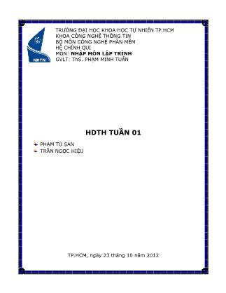 Giáo trình Nhập môn lập trình - Hướng dẫn thực hành tuần 1 - Phạm Minh Tuấn
