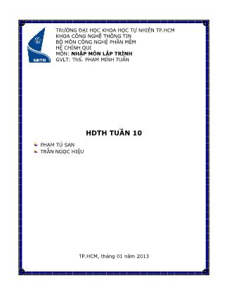 Giáo trình Nhập môn lập trình - Hướng dẫn thực hành tuần 10 - Phạm Minh Tuấn