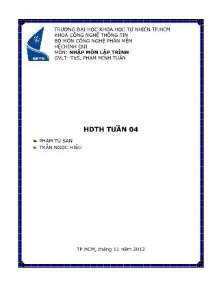 Giáo trình Nhập môn lập trình - Hướng dẫn thực hành tuần 4 - Phạm Minh Tuấn