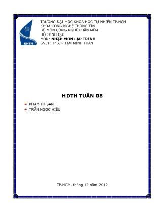 Giáo trình Nhập môn lập trình - Hướng dẫn thực hành tuần 8 - Phạm Minh Tuấn