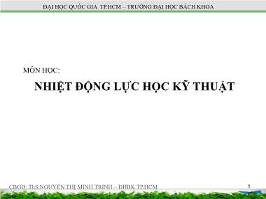 Giáo trình Nhiệt động lực học kỹ thuật - Chương 2: Định luật nhiệt động thứ nhất - Nguyễn Thị Minh Trinh