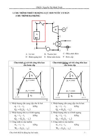 Giáo trình Nhiệt động lực học kỹ thuật - Chương 6: Chu trình thiết bị động lực hơi nước - Nguyễn Thị Minh Trinh