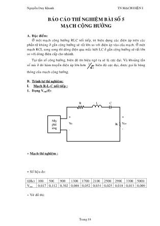 Giáo trình Thí nghiệm mạch điện 1 - Báo cáo thí nghiệm bài số 5 mạch cộng hưởng - Nguyễn Duy Khanh