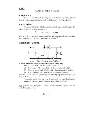 Giáo trình Thí nghiệm mạch điện - Bài 2: Cặp số đặc trưng nhánh
