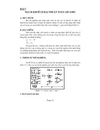 Giáo trình Thí nghiệm mạch điện - Bài 7: Mạch khuếch đại thuật toán (OP-AMP)