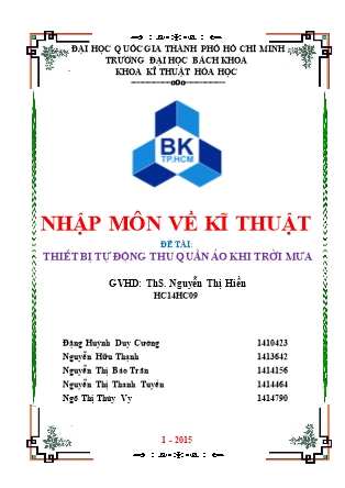 Tiểu luận Nhập môn về kĩ thuật - Đề tài: Thiết bị tự động thu quần áo khi trời mưa