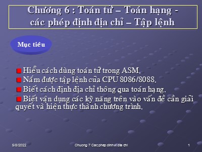 Bài giảng Lập trình hợp ngữ - Chương 6: Toán tử-Toán hạng-Các phép định địa chỉ-Tập lệnh