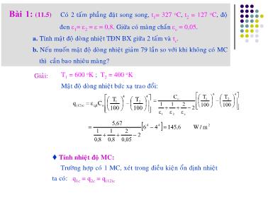 Bài giảng Truyền nhiệt - Bài tập chương Bức xạ