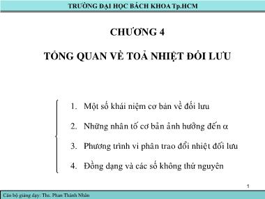 Bài giảng Truyền nhiệt - Chương 3: Tổng quan về toả nhiệt đối lưu - Phan Thành Nhân