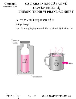 Bài giảng Truyền nhiệt - Chương I: Các khái niệm cơ bản về truyền nhiệt và phương trình vi phân dẫn nhiệt - Nguyễn Toàn Phong