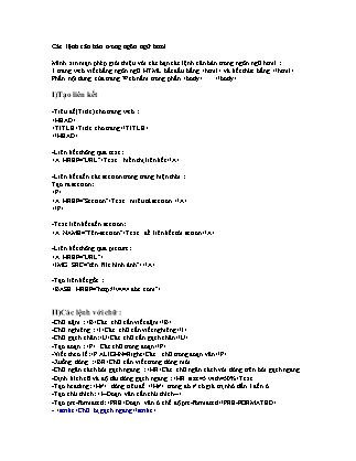 Các lệnh căn bản trong ngôn ngữ HTML