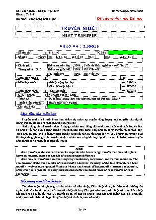 Đề cương môn Truyền nhiệt (Heat transfer)