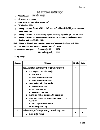 Ðề cương môn học Truyền nhiệt - Nguyễn Minh Phú