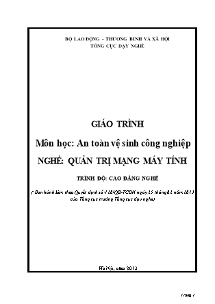 Giáo trình An toàn vệ sinh công nghiệp (Nghề quản trị mạng máy tính)