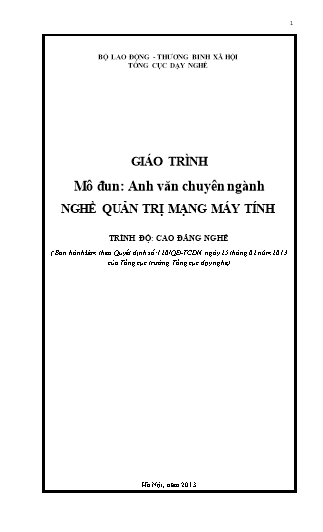 Giáo trình Anh văn chuyên ngành (Nghề quản trị mạng máy tính)