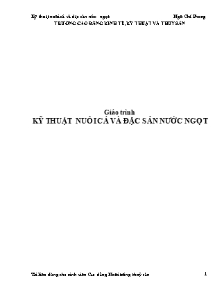 Giáo trình Kỹ thuật nuôi cá và đặc sản nước ngọt - Ngô Chí Phương