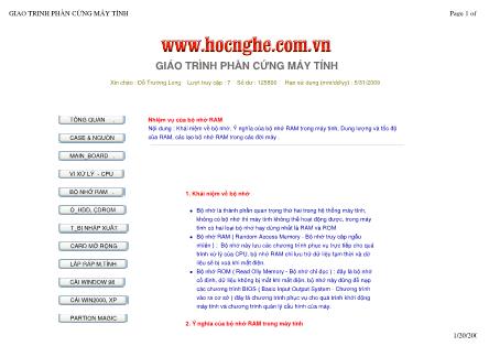 Giáo trình Phần cứng máy tính - Nhiệm vụ của bộ nhớ RAM