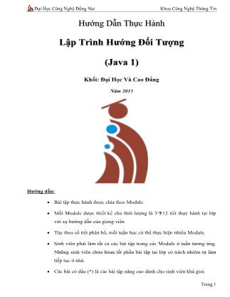 Hướng dẫn thực hành Lập trình hướng đối tượng (Java 1)