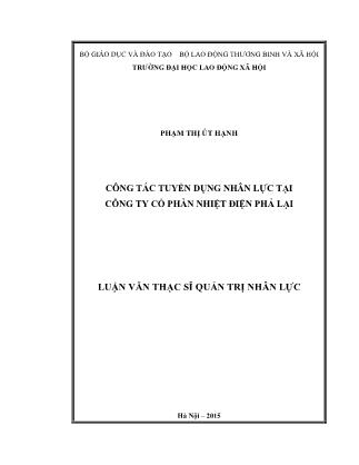 Luận văn Công tác tuyển dụng nhân lực tại công ty Cổ phần nhiệt điện Phả Lại