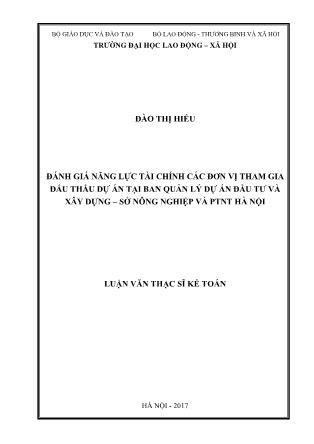 Luận văn Đánh giá năng lực tài chính các đơn vị tham gia đấu thầu dự án tại Ban quản lý dự án Đầu tư và Xây dựng – Sở Nông nghiệp và PTNT Hà Nội