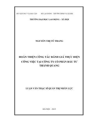 Luận văn Hoàn thiện công tác đánh giá thực hiện công việc tại Công ty Cổ phần Đầu tư Thành Quang