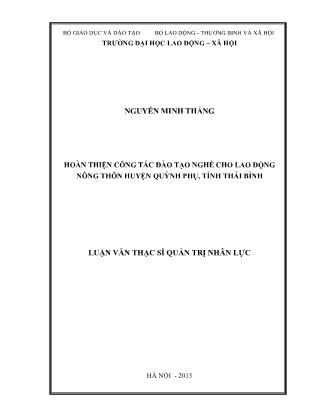 Luận văn Hoàn thiện công tác đào tạo nghề cho lao động nông thôn huyện Quỳnh Phụ, tỉnh Thái Bình