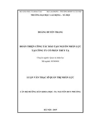 Luận văn Hoàn thiện công tác đào tạo nguồn nhân lực tại Công ty Cổ phần Thủy Tạ