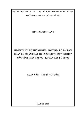 Luận văn Hoàn thiện hệ thống kiểm soát nội bộ tại Ban Quản lý Dự án Phát triển nông thôn tổng hợp các tỉnh miền Trung - Khoản vay bổ sung