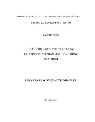 Luận văn Hoàn thiện quy chế trả lương tại Công ty cổ phần May Sông Hồng Nam Định