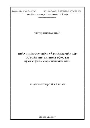 Luận văn Hoàn thiện quy trình và phương pháp lập dự toán thu, chi hoạt động tại Bệnh viện Đa khoa tỉnh Ninh Bình