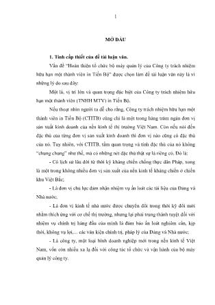 Luận văn Hoàn thiện tổ chức bộ máy quản lý của Công ty trách nhiệm hữu hạn một thành viên in Tiến Bộ
