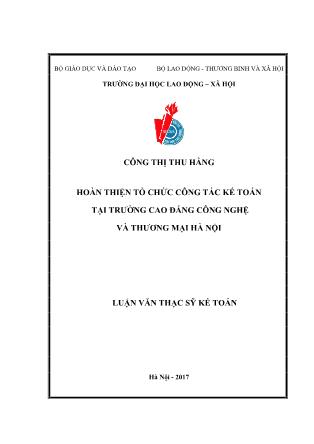 Luận văn Hoàn thiện tổ chức công tác kế toán tại Trường Cao đẳng Công nghệ và Thương mại Hà Nội