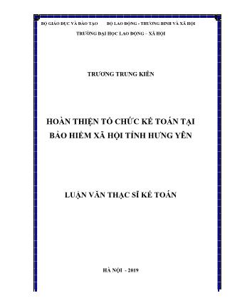 Luận văn Hoàn thiện tổ chức kế toán tại bảo hiểm xã hội tỉnh Hưng Yên