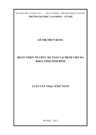 Luận văn Hoàn thiện tổ chức kế toán tại Bệnh viện Đa khoa tỉnh Ninh Bình