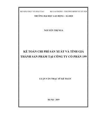 Luận văn Kế toán chi phí sản xuất và tính giá thành sản phẩm tại Công ty cổ phần 199