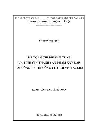 Luận văn Kế toán chi phí sản xuất và tính giá thành sản phẩm xây lắp tại Công ty thi công cơ giới Viglacera