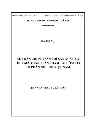 Luận văn Kế toán chi phí sản xuất và tính giá thành sản phẩm tại Công ty Cổ phần nồi hơi Việt Nam