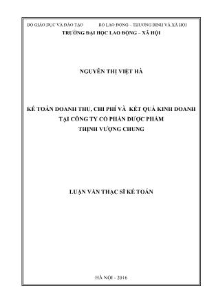 Luận văn Kế toán doanh thu, chi phí và kết quả kinh doanh tại Công ty Cổ phần Dược phẩm Thịnh Vượng Chung