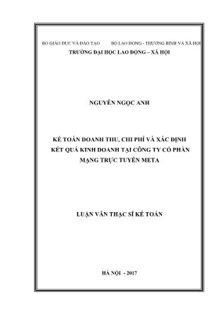 Luận văn Kế toán doanh thu, chi phí và xác định kết quả kinh doanh tại Công ty cổ phần mạng trực tuyến META